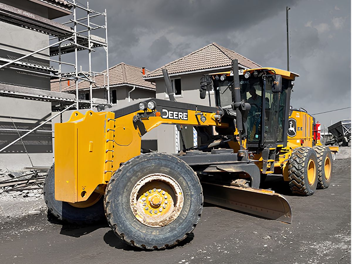 Motoniveladora John Deere 670G año 2021 de Maquinaria Carrán nivelando camino